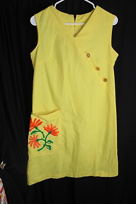 #ad Ken Robes Vintage 60#x27;s Yellow Shift Size 12 large Women#x27;s Dress