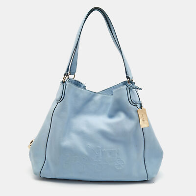 #ad Coach Light Blue Leather Embossed Carriage Edie Shoulder Bag