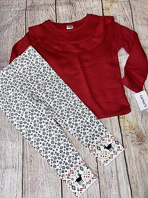 #ad Carters 2T Red Ruffle Sweatshirt Snowflake Leggings Outfit Holiday Set NEW $15.99