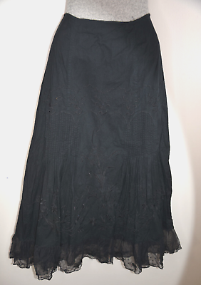 #ad Gorgeous Gothic Embroidered Lace Maxi Skirt Size 8 Ruffle Inset Vtg Hunt Club