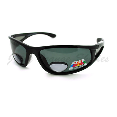 #ad Mens Wrap Around Sport Sunglasses Polarized Plus Bifocal Reading Lens Black $13.95