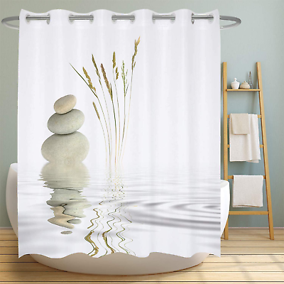 #ad Spa Fabric Shower Curtain Rock Scenic Ringless Shower Curtain Zen Bamboo Shower