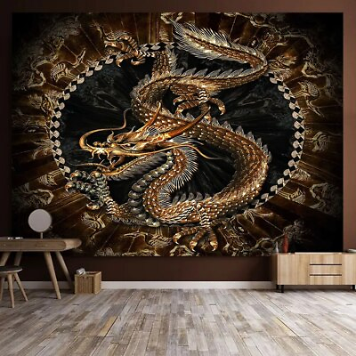 #ad Vintage Room Decor Tapestry Chinese Dragon Totem Psychedelic Home Living Decor