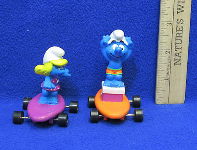 #ad Smurf amp; Smurfette on Skateboards PVC Figures by Applause Lot of 2