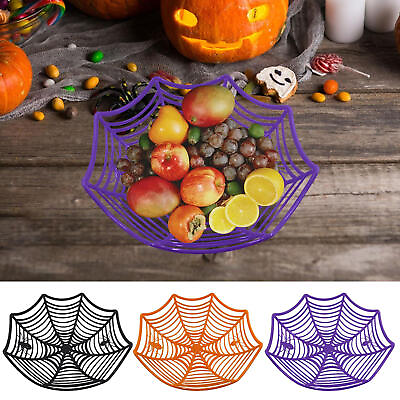 #ad Halloween Spider Web Fruit Basket Party Serving Bowl For Candy Snack $10.13