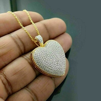 #ad Valentine Love Women#x27;s Pendant 925 Yellow Gold Plated 2 Ct Simulated Diamond