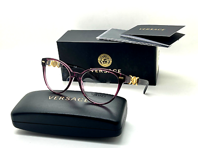 #ad Versace Eyeglasses MOD. 3334 5220 TRANSPERNT VIOLET FRAME 55 17 140MM ITALY