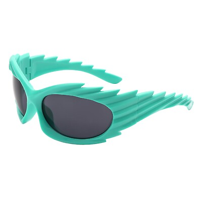 #ad Ridged Spiked Sunglasses Oval Wrap Around Oversized Spiky Frame UV400 $13.95