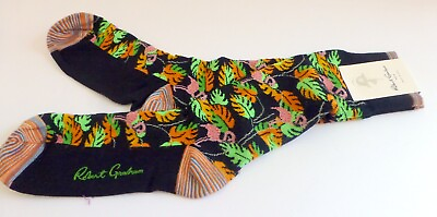 #ad Robert Graham NWT Del Mar Black Multicolor Men#x27;s Mid Calf Socks One Size