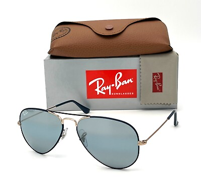 #ad Ray Ban AVIATOR RB3025 9156AJ Blue Gold Blue Gray Mirror 55mm Sunglasses