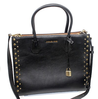#ad Michael Kors Large Black Leather Saffiano Satchel Shoulder Handbag