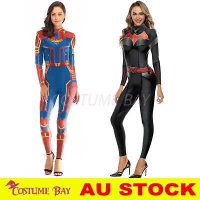 #ad Captain Marvel Endgame Costume Carol Danvers Superhero Avengers Jumpsuit Catsuit