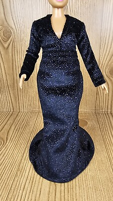 #ad Handmade Black Velvet Dress for Curvy Dolls 11.5in