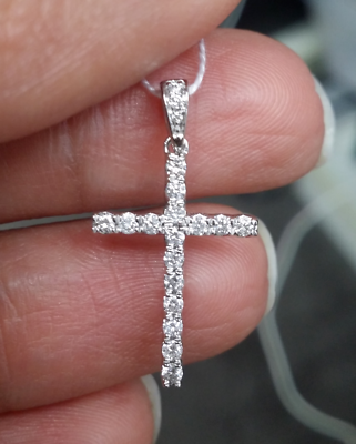 #ad Deal 0.25 CTW ROUND DIAMOND CLUSTER CROSS PENDANT CHARM IN 14K GOLD 22 MM