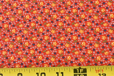 #ad By 1 2 Yd Vintage Gold amp; Blue Calico on Red Quilt Cotton Cranston P9379