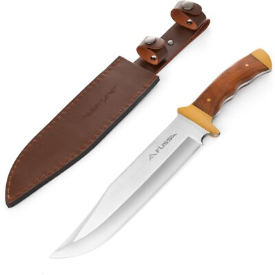 #ad Flissa 14quot; Bowie Hunting Knife Full Tang Fixed Blade Wood Handle Knife w Sheath
