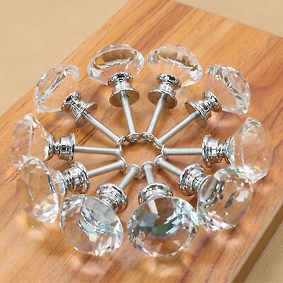 #ad 10x Crystal Glass Cabinet Wardrobe Drawer Cupboard Kitchen Pull Handle Knob 30mm