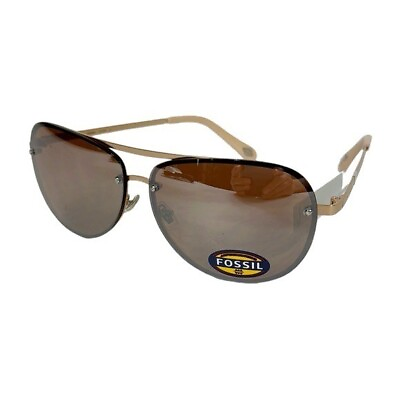 #ad Fossil FW157 Rimless Aviator Sunglasses Gold Frame Brown Flash Lens New 7395