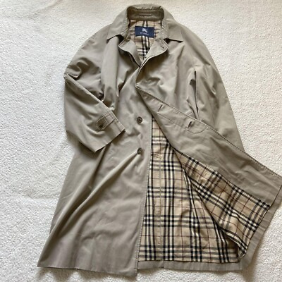 #ad Burberry London Soutien collar Coat A line Beige Check Men Size Free Used NAMED