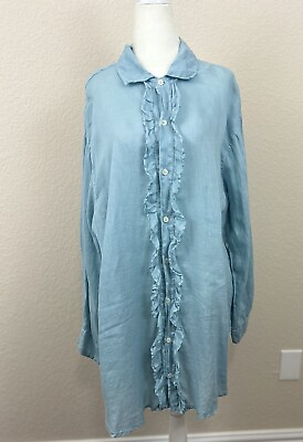 #ad Cp Shades Women’s 100% linen tunic Top ruffled Front coastal relaxed lagen look
