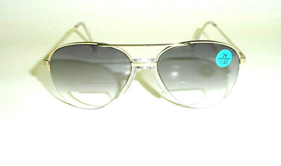 #ad NWT Vintage 90#x27;s Aviator Metal Bi Focal Reading Sunglasses 3.50 S. Gold