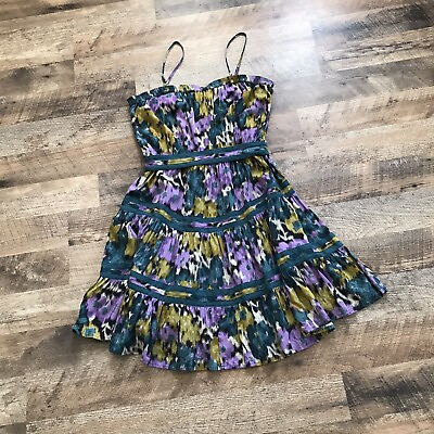 #ad Elle Purple Teal Green A Line Strappy Pleated Skirt Mini Dress Size Small