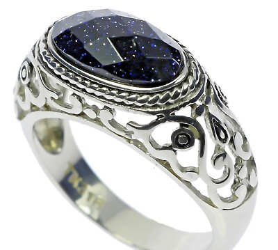 #ad Filigree Set Indigo Blue Moon Sand Stone Mens Stainless Ring TK599 Size 11 T61