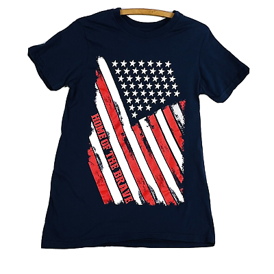 #ad American Flag Mens HOME OF THE BRAVE Patriotic T Shirt Navy Blue Size Small