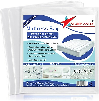 #ad Starplastix Mattress Bags for Moving and storage { 2PACK } Queen Size
