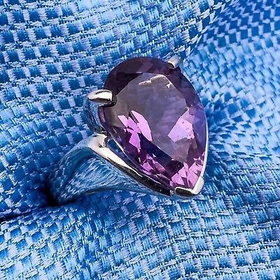 #ad 9ct Vintage White Gold Approx. 4ct Amethyst Ring Size O1 2 Hallmarked