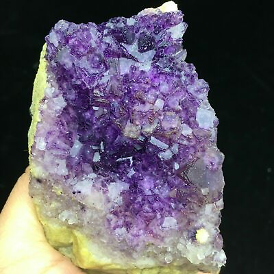 #ad 205g Natural Purple Edge Fluorite Crystal amp; White Calcite Mineral Specimen