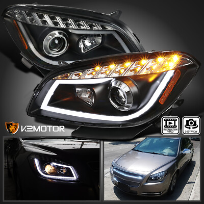 #ad Black Fits 2008 2012 Chevy Malibu LED Strip Projector Headlights Lamp LeftRight $248.38