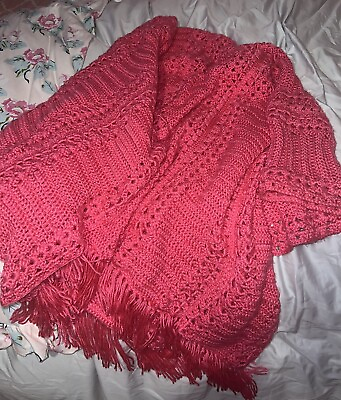 #ad Hot pink crochet afghan 55x63 soft handmade