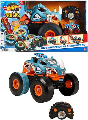 #ad Hot Wheels Monster Trucks HW Transforming Rhinomite RC in 1:12 Scale with 1:6...