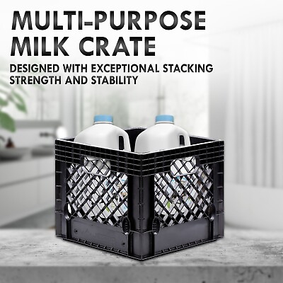 #ad 16QT Plastic Heavy Duty Plastic Square Milk Crate Black NEW