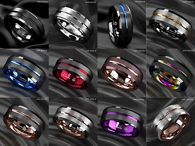 #ad ATOP 8mm Tungsten Stripe Wedding Band Mens Jewelry Carbide Ring Thin Colors Line $14.59