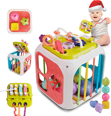 #ad 7 in 1 Baby Toys 6 to 12 Months Activity Cube Montessori Toys for 1 2 Year Old B