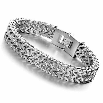 #ad 8.66quot; 12mm Silver Fashion Mens Stainless Steel Franco Chain Bracelet Bangle
