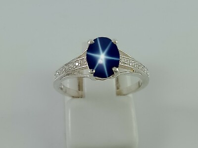 #ad 925 Sterling Silver Sapphire Star Ring Engagement Blue Star Ring For Women#x27;s