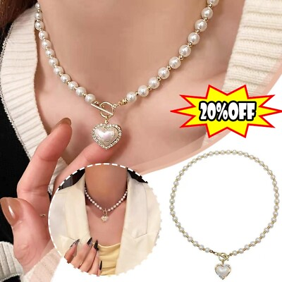 #ad Heart Trend Women Girls Jewelry Korean Necklace Pendant Chain Choker Pearl