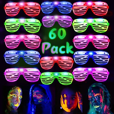 #ad 60 Pack LED Party Light Up Glasses 5 Colors Light Up Glow Halloween Birthday