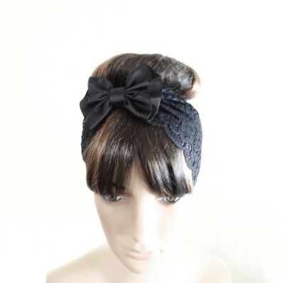#ad Black Bow Headband. Handmade Hairband. Lace Head Wrap. Fashion Hair Wrap.