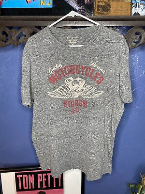 #ad Lucky Brand Motorcycle T Shirt Sturgis Mens XL Gray Preowned