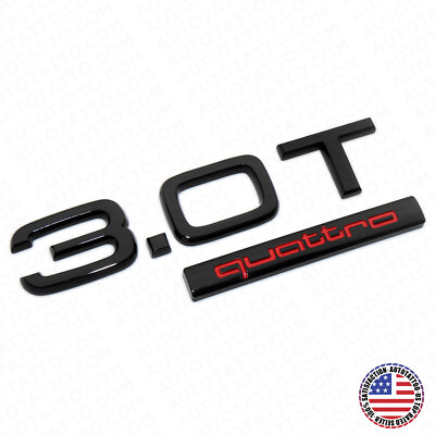 #ad 04 22 Audi Rear Trunk Lid 3.0T Quattro Nameplate Emblem Logo Badge Black Red
