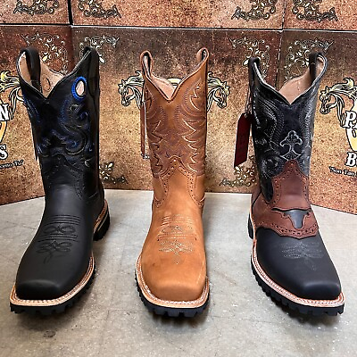#ad MEN#x27;S SQUARE TOE BOOTS WESTERN COWBOY CRAZY LEATHER TRACTOR SOLE MULTICOLOR BOTA