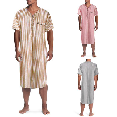 #ad Mens Home Lounge Sleepwear Nightshirts Casual Loose Bathrobe Loungewear Pajamas
