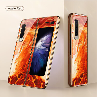 #ad For Samsung Galaxy Fold Luxury Marble Tempered Glass Plating Frame Phone Case