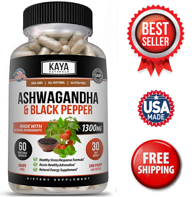 #ad Organic Ashwagandha Capsules 1300mg Supplement w Black Pepper Root Powder