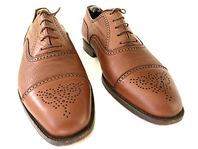 #ad Hickey Freeman Italian Handmade Brown Leather Oxford Men#x27;s Lace Ups Sz 11D EUC