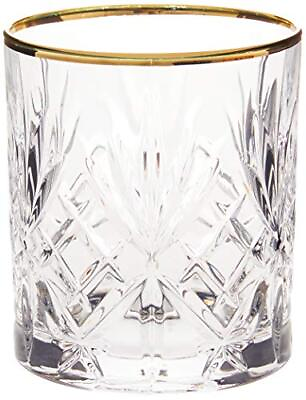 #ad Siena Collection Crystal Double Old Fashion Beverage Glass with Gold Band Des...